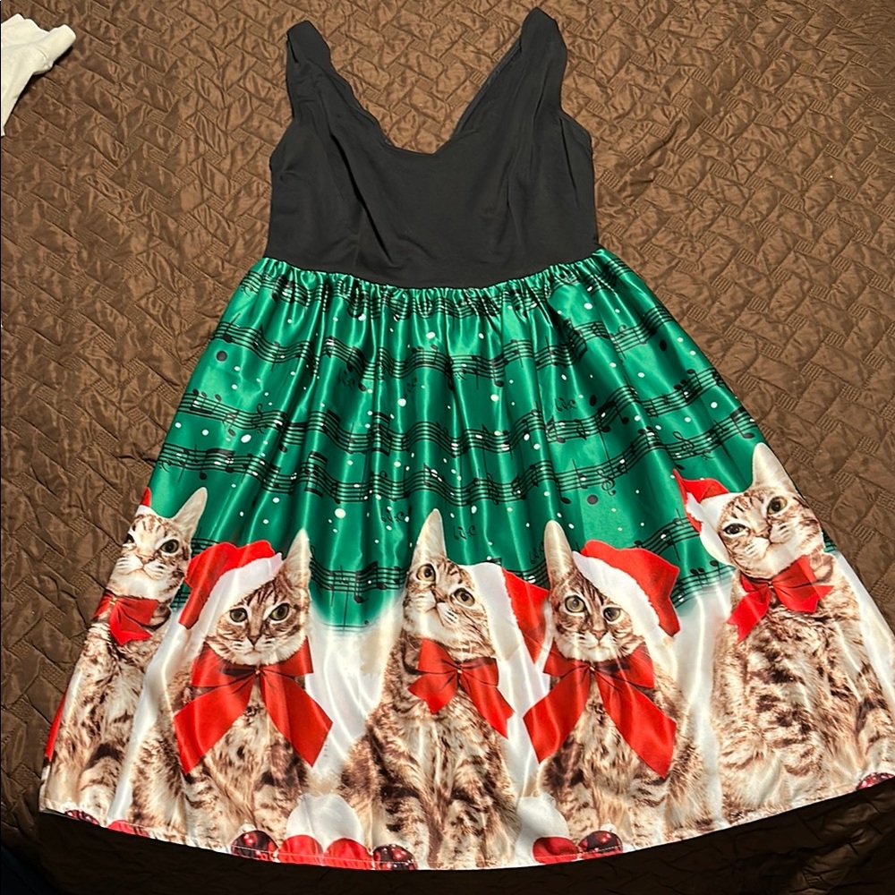 Black and Green Christmas Cats Dress